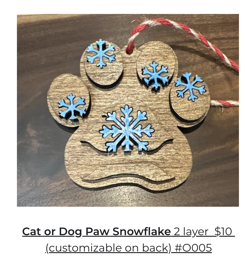 Cat or Dog Paw Snowflake Ornament