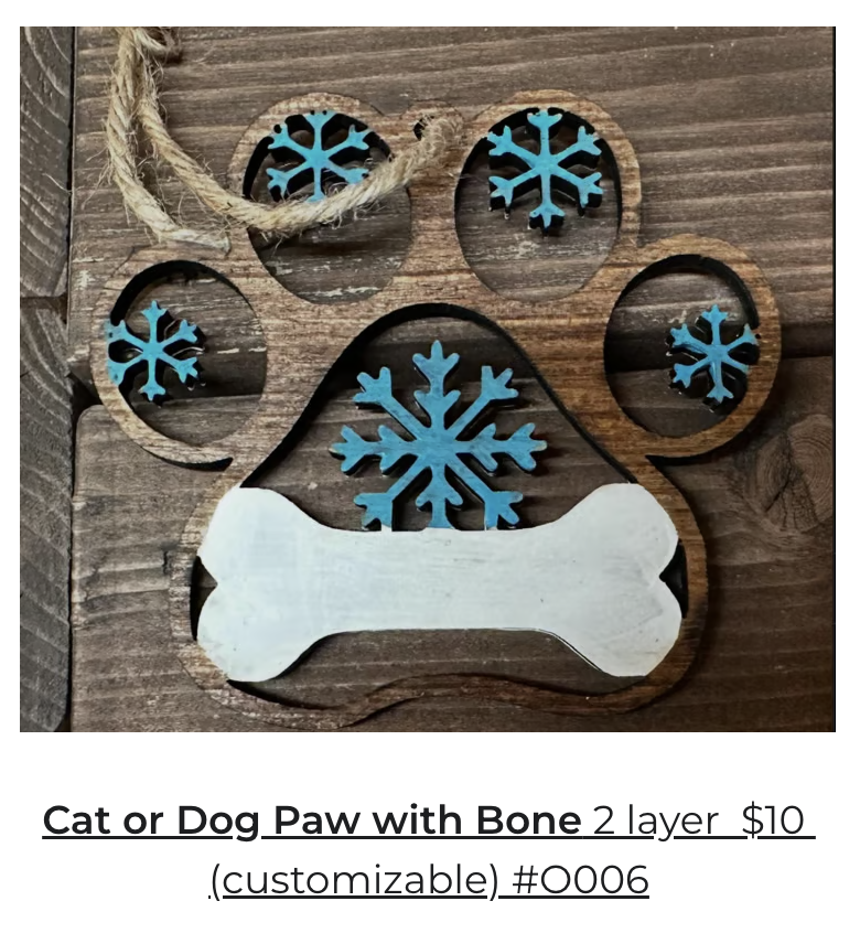 Cat or Dog Paw with Bone Ornament