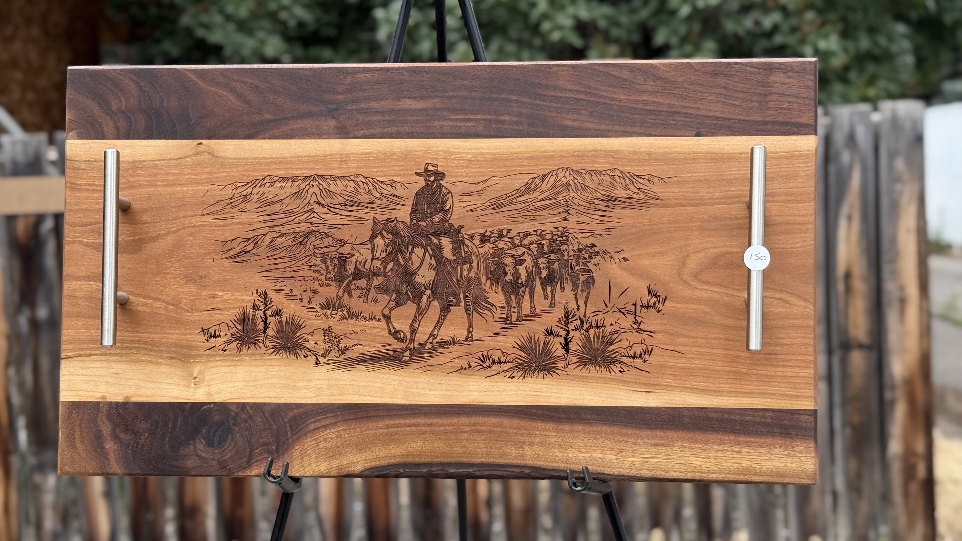 Herding Cowboy Engraved Charcuterie Board