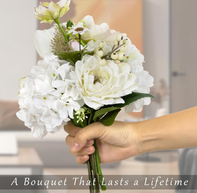 Artificial Flowers with Vase - Fake Flowers in Vase for Home Decor with Hydrangea Dahlia, Artificial Vase Arrangement for Table Centerpiece Wedding Coffee Table Bathroom Office Decor