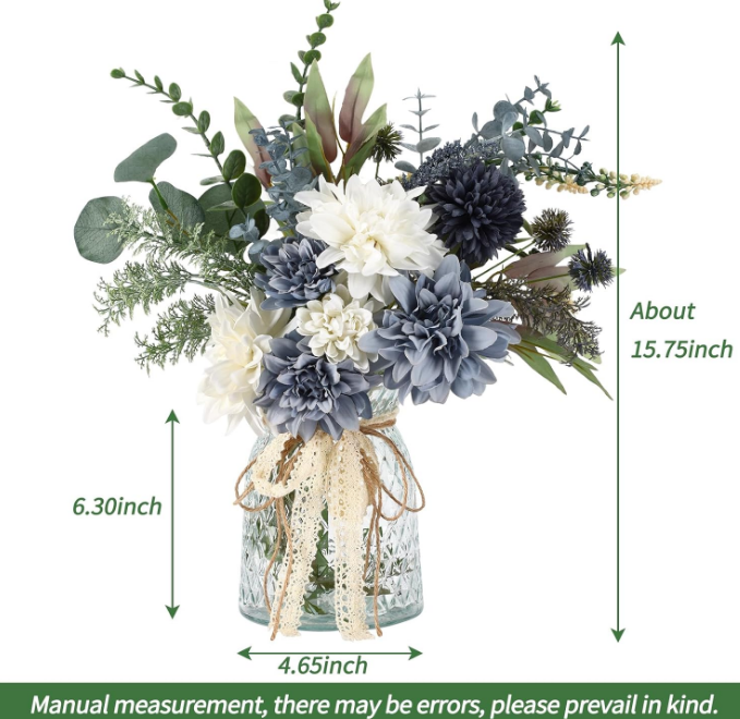 Fake Flowers in Vase, Artificial Flowers Arrangement in Vase, Fake Floral Table Centerpieces Decor for Kitchen Farmhouse Coffee Table Living Room Bathroom Plant Decor
