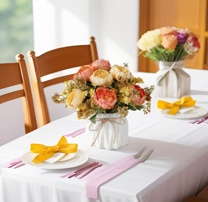 Faux Flowers with Vase,Artificial Silk Flowers in Ceramic Vase,Small Fake Flower Arrangement for Home Office Kitchen Bathroom Coffee Dining Table Centerpiece Decor (Orange,Chrysanthemum)