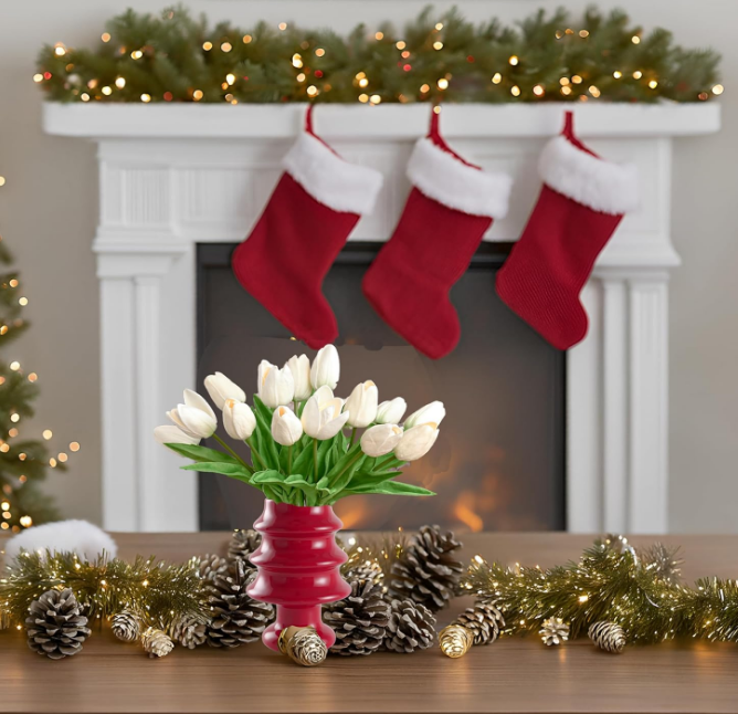 Mandy's 20pcs White Flowers Artificial Tulip Silk Fake Flowers 13.5" for Christmas Centerpiece Mother's Day Easter Valentine’s Day Gifts in Bulk Home Kitchen Wedding Decorations