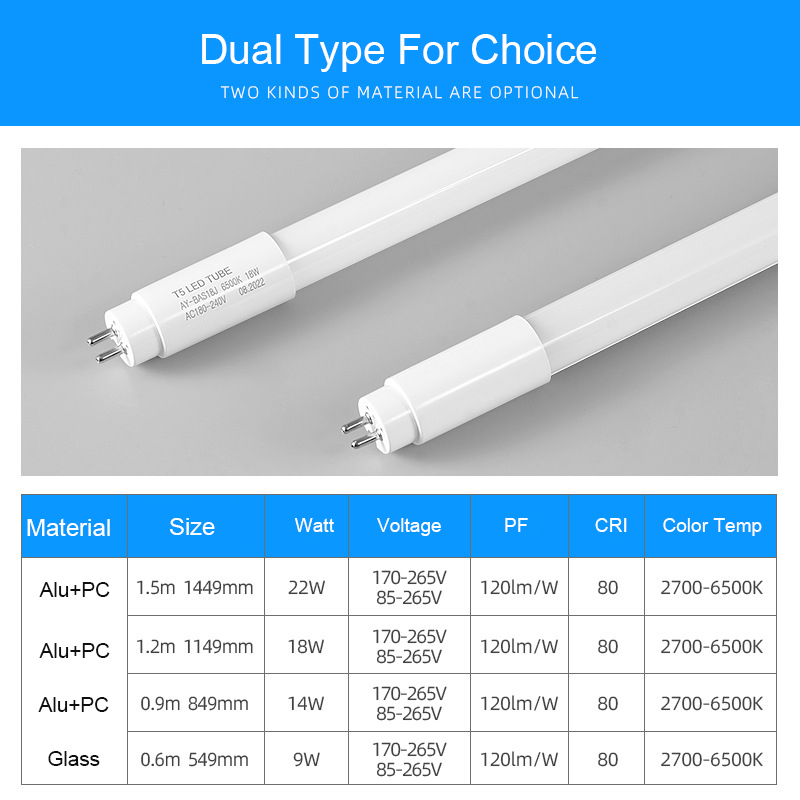 LED High Brightness Built-in Power Supply T5 Light Tube, 9W 14W 18W, 