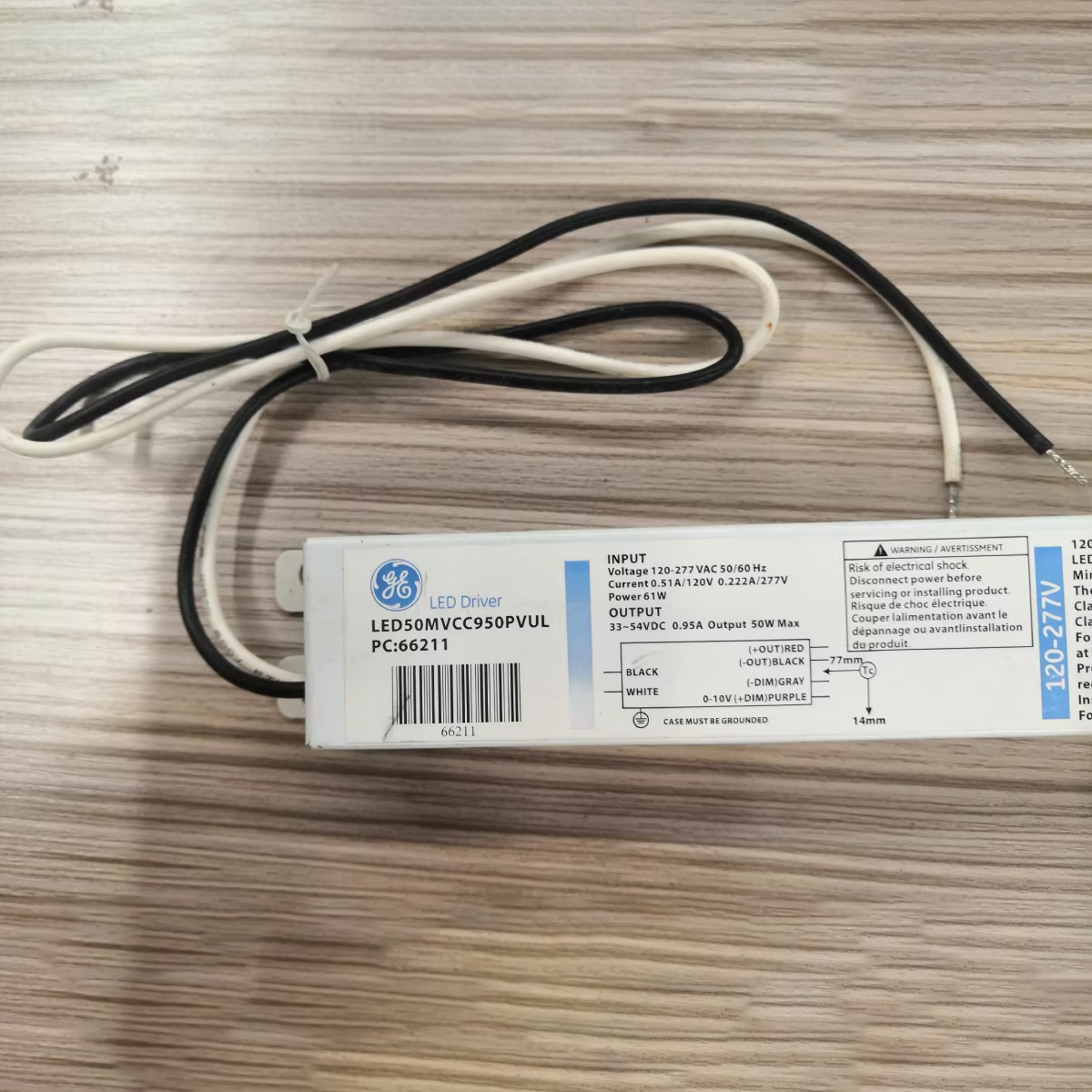 GE UL 120-277V 50W 950mA 0-10V Dimmable LED Driver, 33-54VDC Output High PF LED Driver with USA Standard