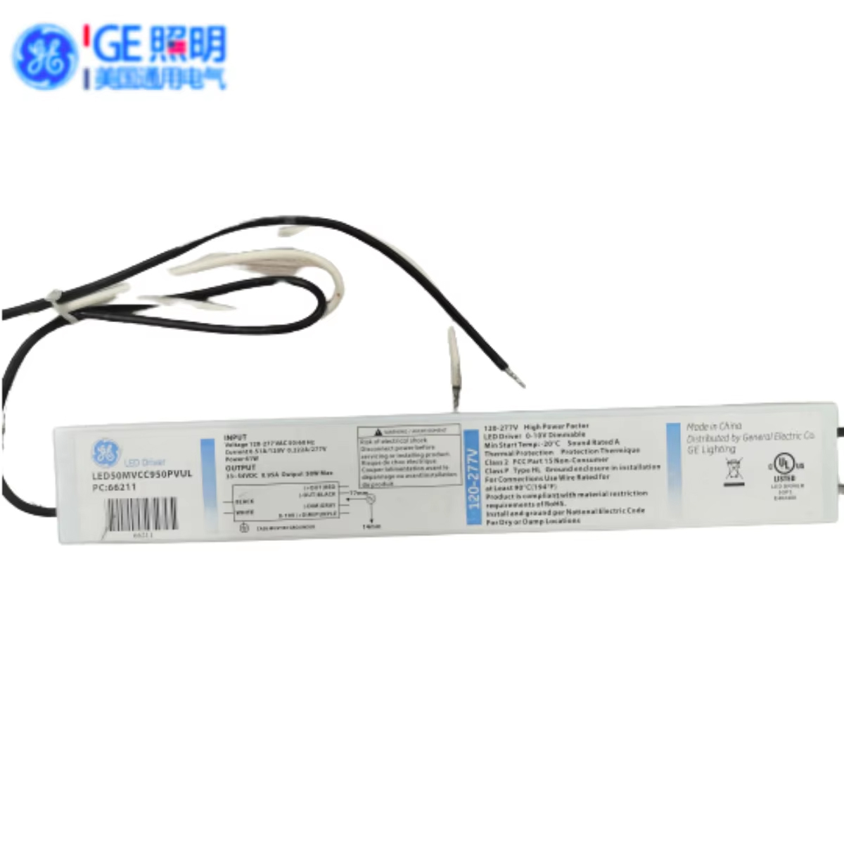 GE UL 120-277V 50W 950mA 0-10V Dimmable LED Driver, 33-54VDC Output High PF LED Driver with USA Standard