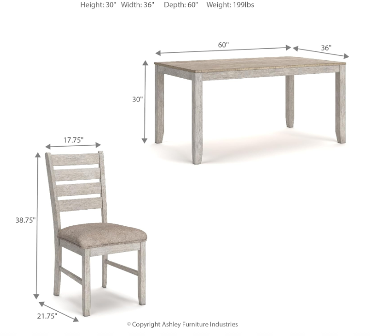 Skempton Cottage Dining Room Table Set with 6 Upholstered Chairs, Whitewash