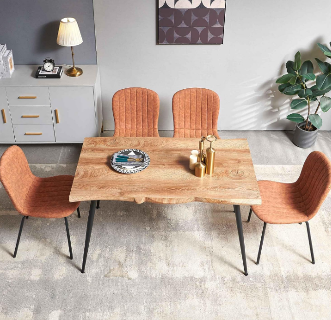 Rectangular Dining Table Set for 4 with PU Leather Chairs - Modern Kitchen Table and Chairs Set for Small Spaces - Brown
