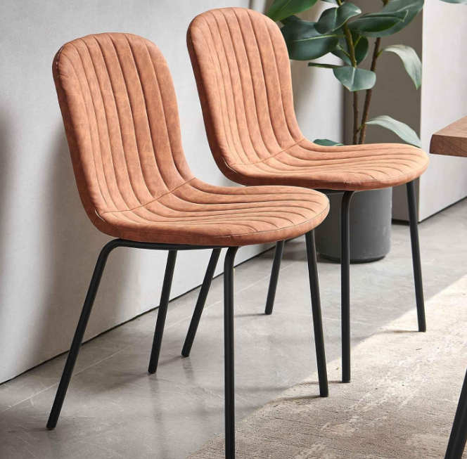 Rectangular Dining Table Set for 4 with PU Leather Chairs - Modern Kitchen Table and Chairs Set for Small Spaces - Brown