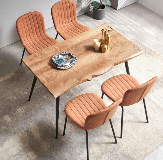 Rectangular Dining Table Set for 4 with PU Leather Chairs - Modern Kitchen Table and Chairs Set for Small Spaces - Brown