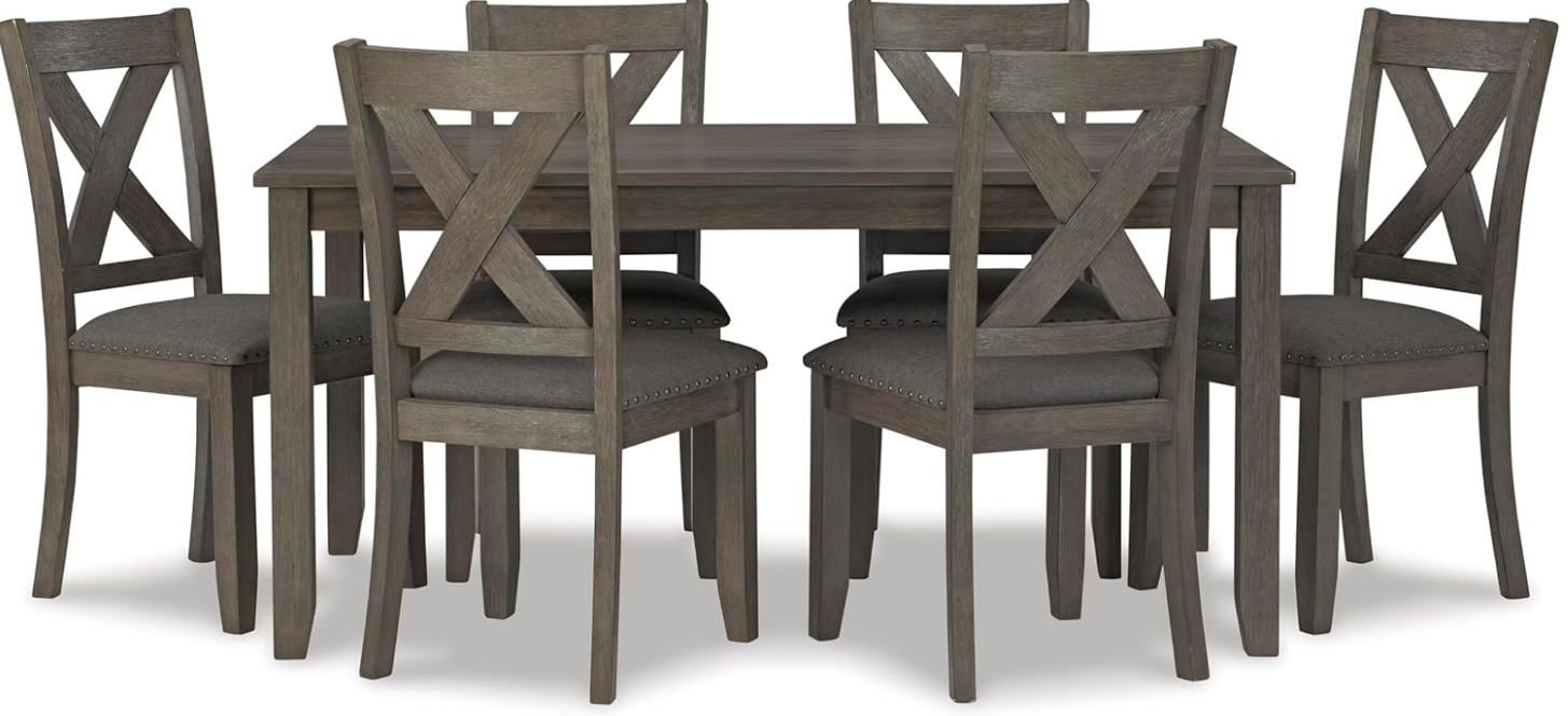 Caitbrook Rustic 7 Piece Dining Set, Include Table and 6 Chairs, Gray