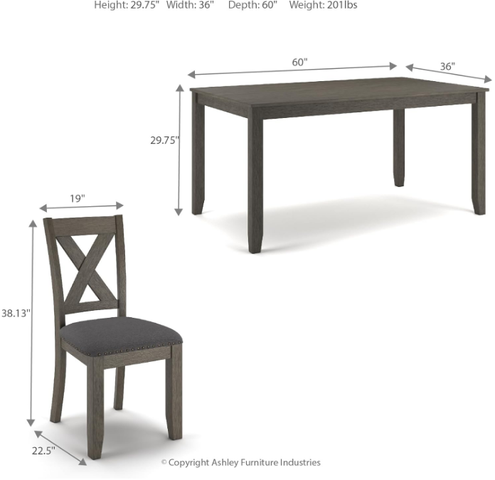 Caitbrook Rustic 7 Piece Dining Set, Include Table and 6 Chairs, Gray