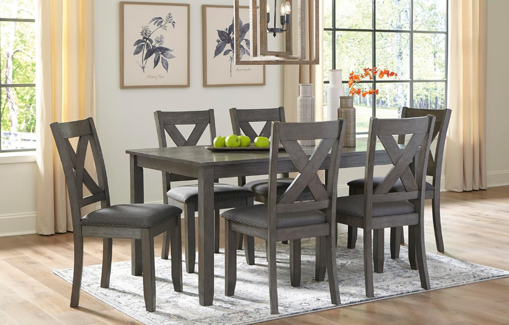 Caitbrook Rustic 7 Piece Dining Set, Include Table and 6 Chairs, Gray