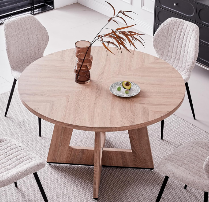47'' Round Dining Table Farmhouse Kitchen Table Circle Dining Room Table Mid Century Modern Dining Table Large Wood Dinner Table for 4-6 Wooden Pedestal Dinning Table for Kitchen（Brown）