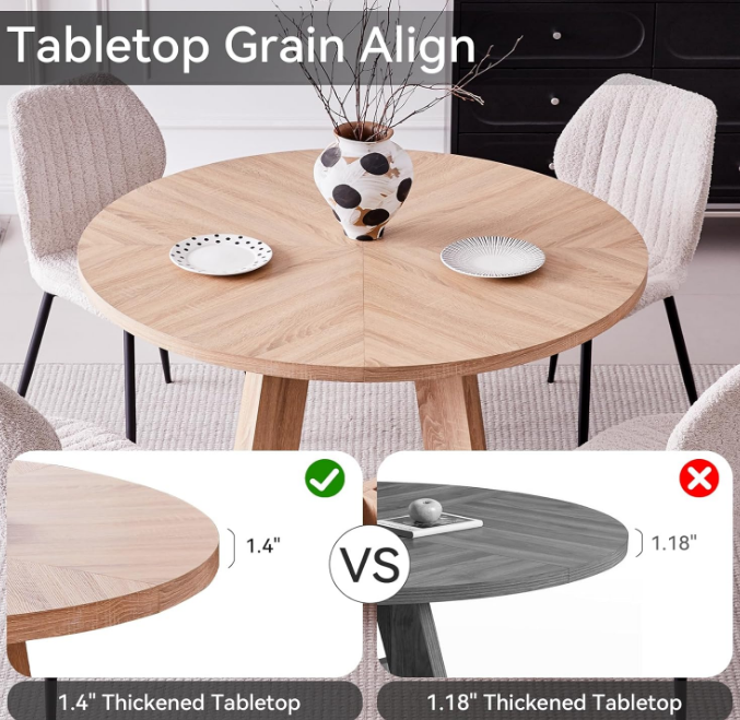 47'' Round Dining Table Farmhouse Kitchen Table Circle Dining Room Table Mid Century Modern Dining Table Large Wood Dinner Table for 4-6 Wooden Pedestal Dinning Table for Kitchen（Brown）