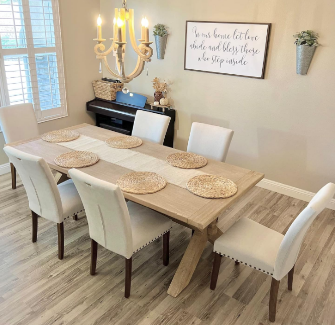 Upholstered Parsons Dining Chairs Set of 4, Fabric Dining Room Kitchen Side Chair with Nailhead Trim and Wood Legs - Beige