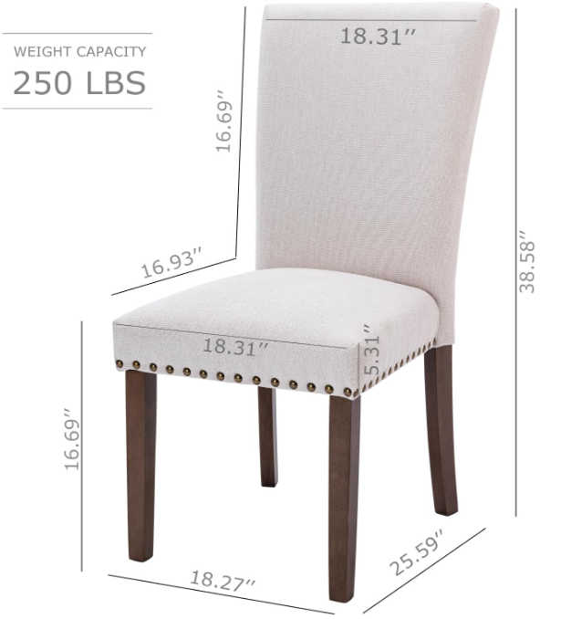 Upholstered Parsons Dining Chairs Set of 4, Fabric Dining Room Kitchen Side Chair with Nailhead Trim and Wood Legs - Beige