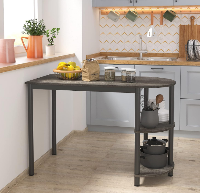 Small Dining Table/Kitchen Table with Storage, Multifunctioal Workstation Desk for Dining Room, Living Room, Bistro.(Black Oak)