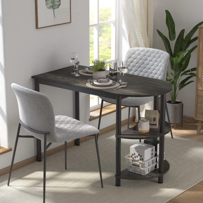 Small Dining Table/Kitchen Table with Storage, Multifunctioal Workstation Desk for Dining Room, Living Room, Bistro.(Black Oak)
