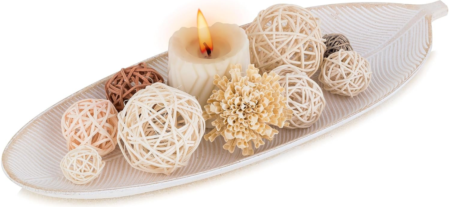 Leaf Wooden Decorative Tray: Leaf Shaped Wood Key Tray Decor Leaf Bowl for Crystal Candle