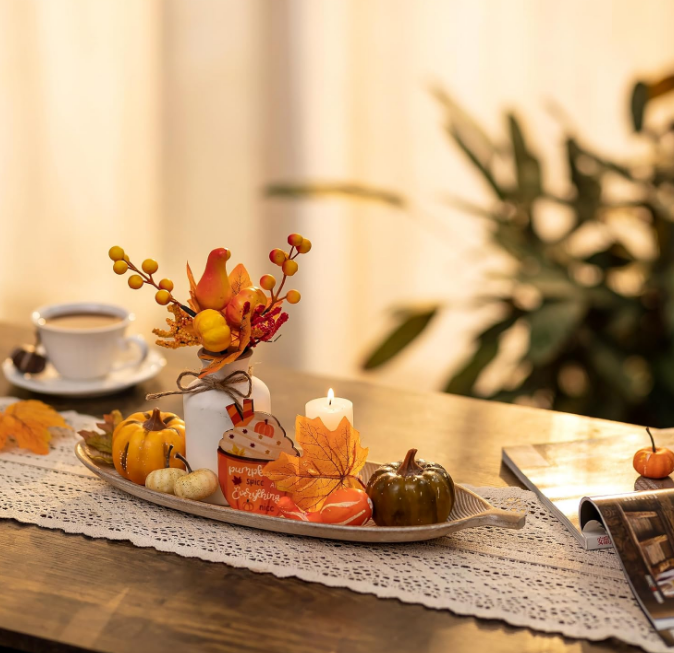Leaf Wooden Decorative Tray: Leaf Shaped Wood Key Tray Decor Leaf Bowl for Crystal Candle