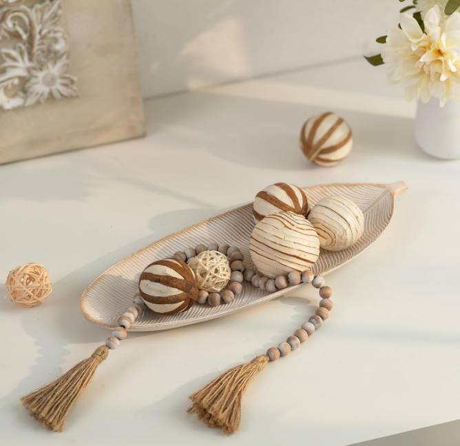 Leaf Wooden Decorative Tray: Leaf Shaped Wood Key Tray Decor Leaf Bowl for Crystal Candle