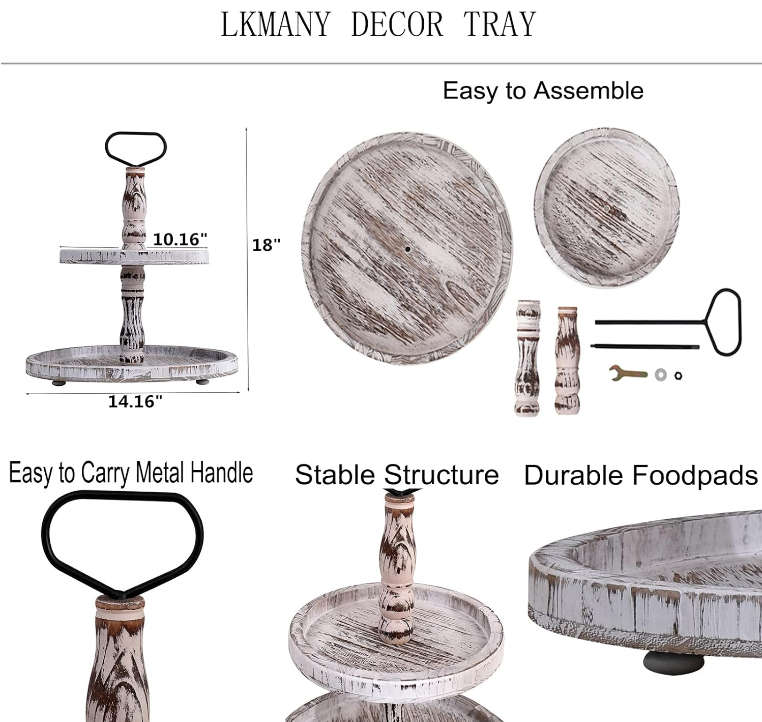 Tiered Tray Cupcake Stand 2 Tier Tray Stand Serving Cakes Tray Decorative Trays with Handle,Round Rustic Stand for Kitchen,Homeware Display Platters for Party