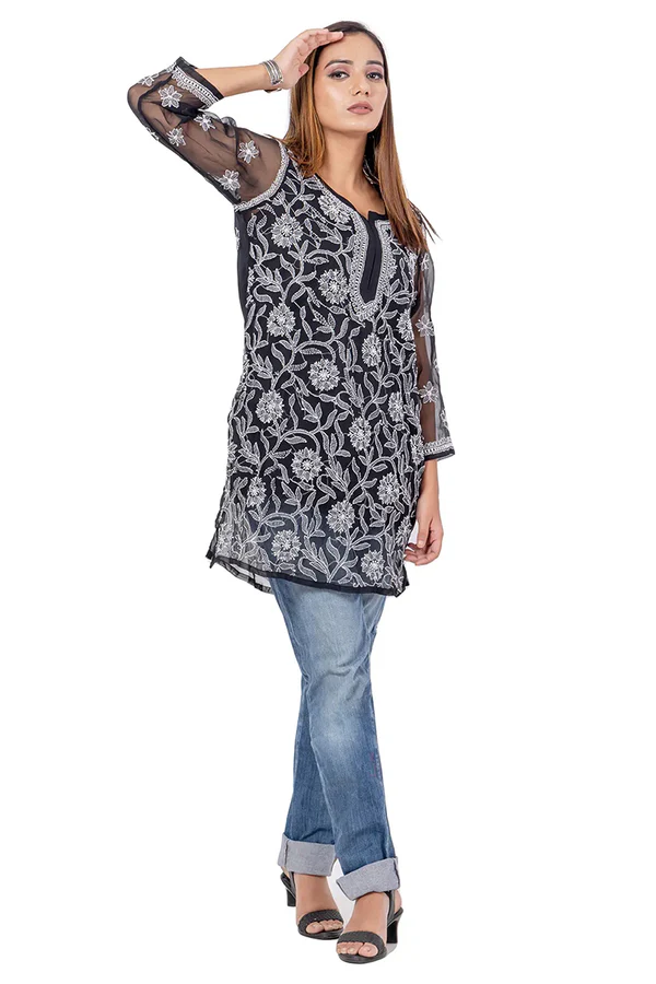 Chikankari Black Short Top for Women