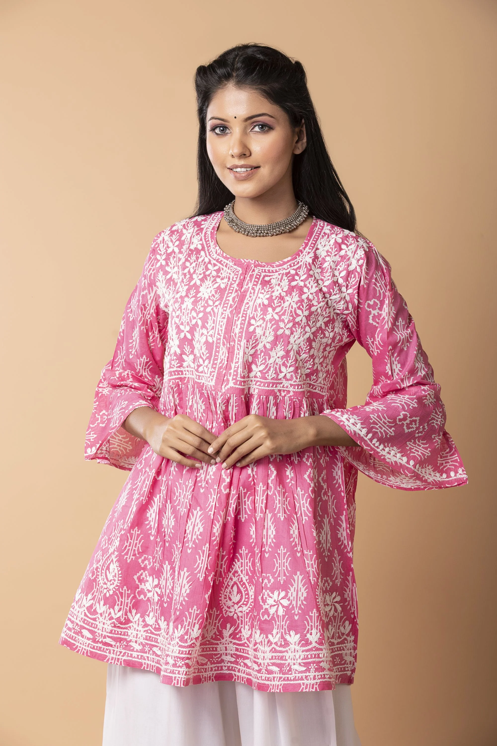 Aliya chikankari cotton Short top for Women.