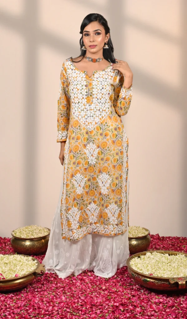 Embroidered Floral Long Cotton Print Kurti for Women