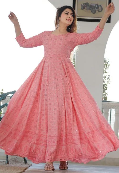 Chikankari Anarkali Gown For Women.