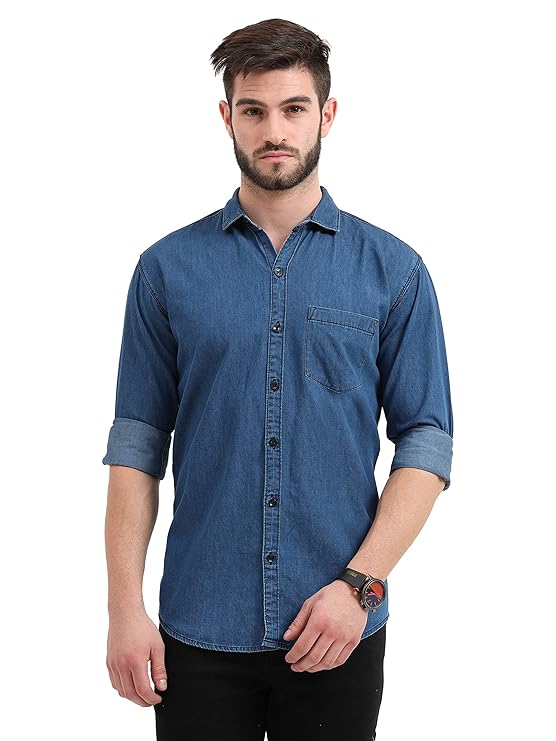 Blue Men's Casual Denim Regular Fit Shirt