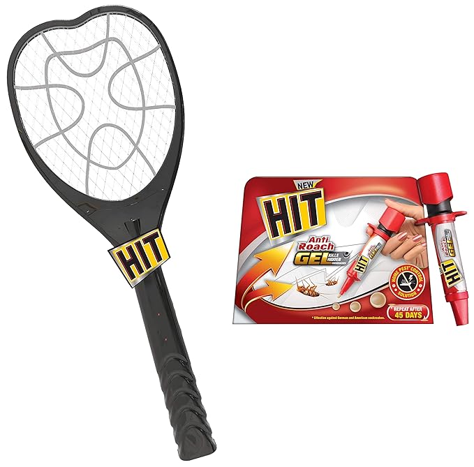 HIT Anti Mosquito Racquet - Rechargeable Insect Killer Bat with LED Light (6 Months Warranty) & HIT Anti Roach Gel - Cockroach Killer Combo