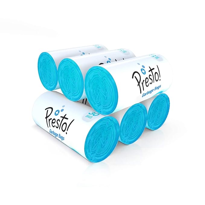 Presto! Garbage Bags Medium 180 Count|19 x 21 inches Blue, For Dry Waste|30 bags/roll (Pack of 6)
