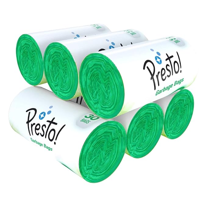 Presto! Garbage Bags Medium 180 Count|19 x 21 inches Green, For Wet Waste|30 bags/roll (Pack of 6)