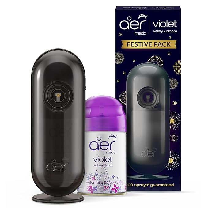 Godrej aer Matic Kit (Machine + 1 Refill) - Automatic Room Fresheners with Flexi Control Spray | Violet Valley Bloom | 2200 Sprays Guaranteed | Lasts up to 60 days (225ml)