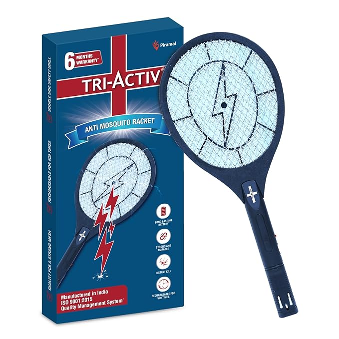 Tri-Activ Anti Mosquito Bat | 6 months Warranty | Rechargable Upto 500 Times | Mosquito Killer Racket| Bat to Hit Mosquito, Insect Killer & Fly Swatter | Long Lasting Battery |ISO Certified| Pack of 1