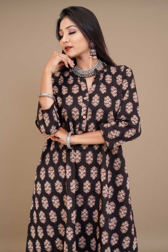 Jaipuri Cotton Printed Flared A-line Kurti