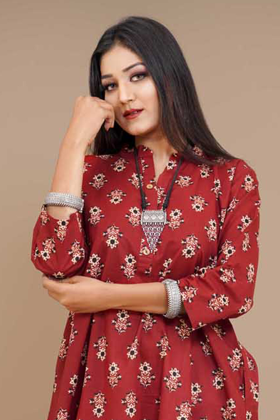 Red Jaipur Cotton A-line Printed Women’s Kurta