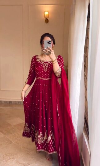 Elegant Red Embroidered Anarkali