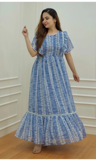 Women's Blue Tie-Dye Maxi Dress