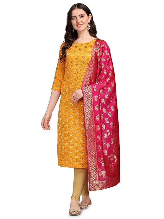 VredeVogel Women's Cotton Silk Blend Kurta Pant With Dupatta Set