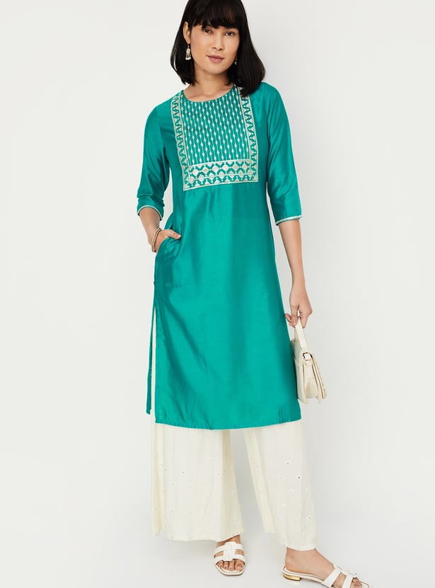 Women Embroidered Yoke Straight Kurta