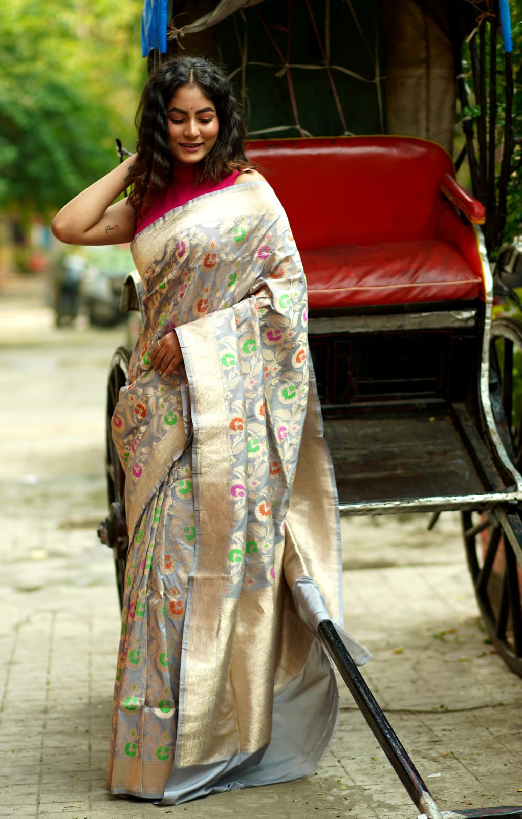 Multicolored Jaal banarasi saree