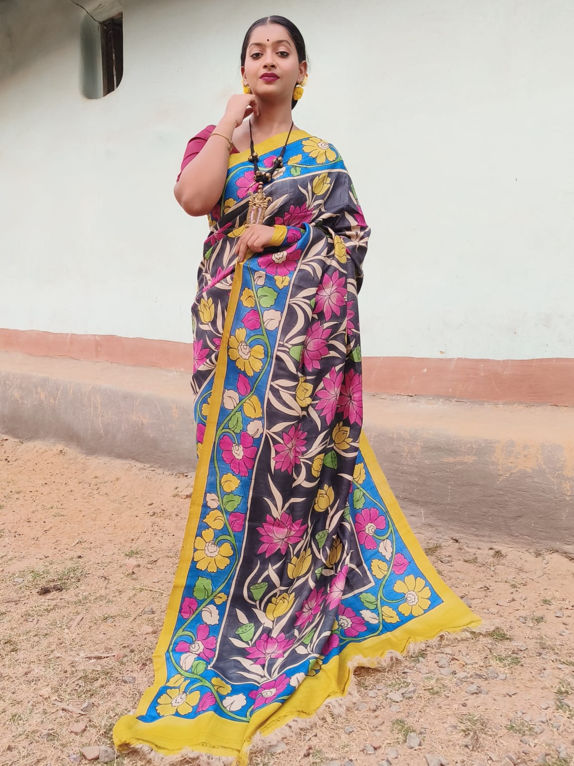 Hand-painted Kalamkari on pure Tussar