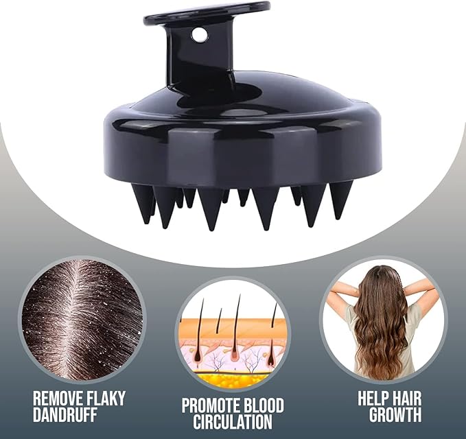 KBS Hair Scalp Massager Shampoo Brush with Soft Silicone Bristles Comb Scrubber for Anti Dandruff Removal Head Massager Prevents Hair Loss for Men, Women (Black)