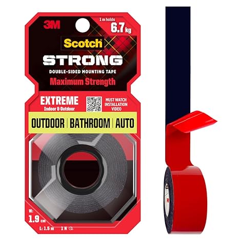 Scotch 3M Scotch Extreme Double Sided Tape, 1M Holds 6.7Kg, Works On Uneven Surfaces, Weather Resistant, Works On Indoor, Outdoor, Auto Interior Surfaces