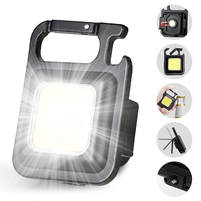 Led Mini Cob Keychain and Magentic Flashlight Portable USB Rechargeable Light 3 Light Modes with Folding Bracket
