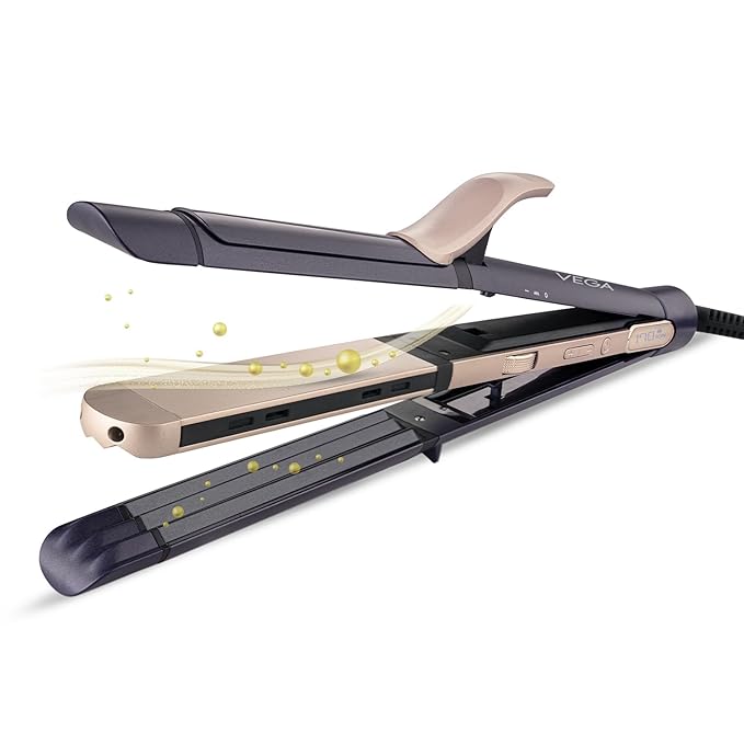 Vega Ionic 3 in 1 Hair Styler: Straightener, Curler & Crimper with Ionic Technology, PTC Ceramic Plate, 6 Temperature Settings, Digital Display, Moisture Locking for Women