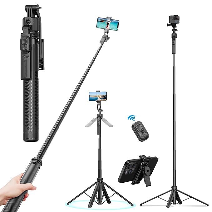 WeCool S8 AI-Powered Selfie Stick for Mobile, Auto Face Tracking Tripod with 360° Auto Rotating Selfie Stick, 68-inch/173 cm Long Aluminum Extension for Mobile & Camera with Quad-Leg Stability.